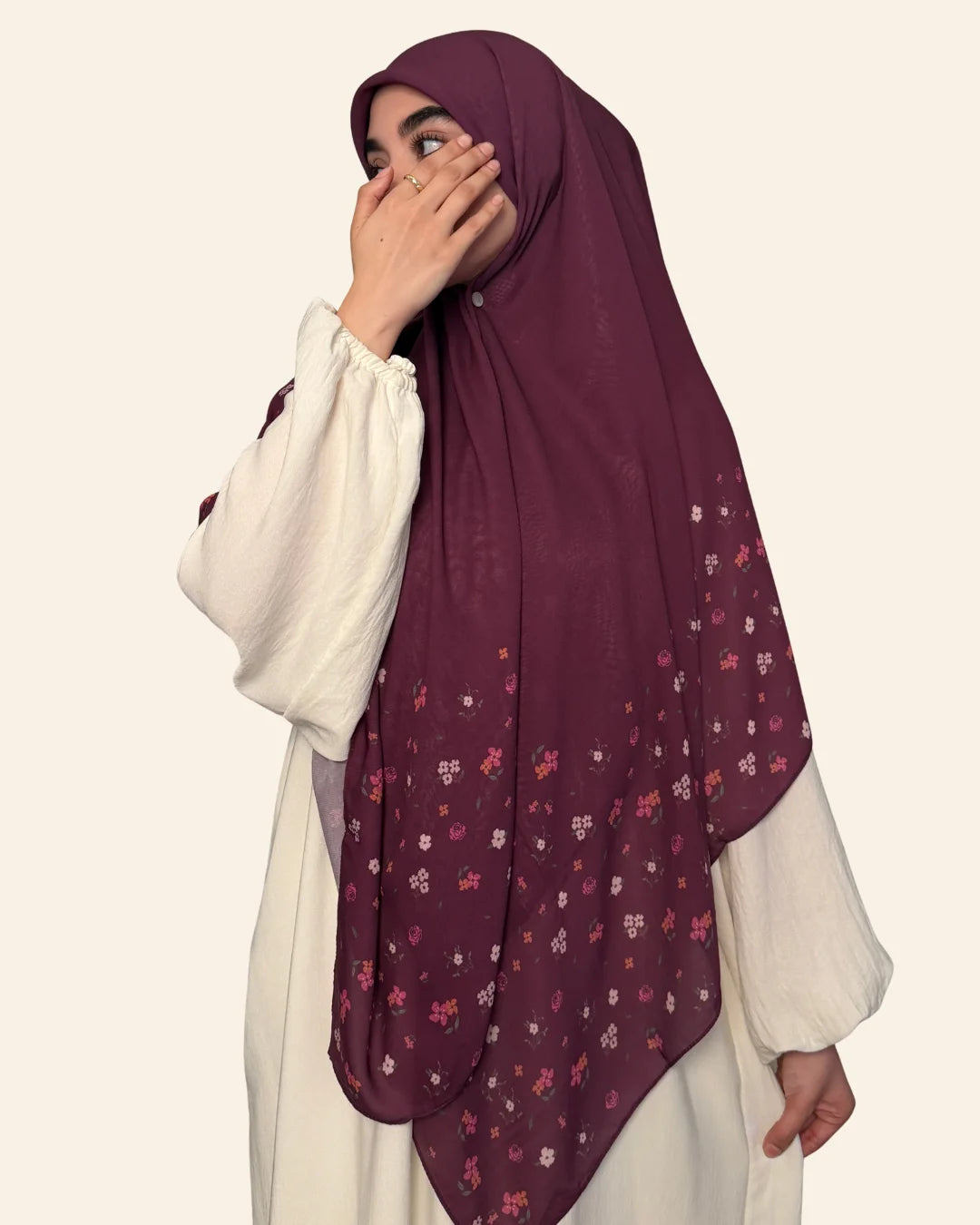 Amarante Plum Floral Hijab - View 1