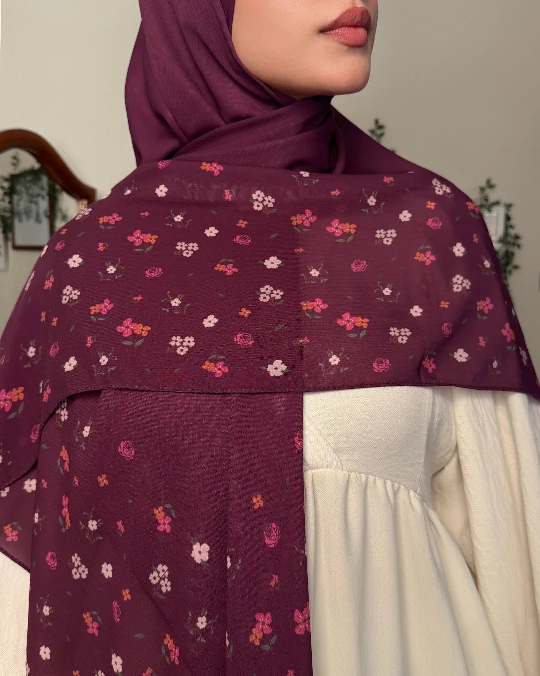 Amarante Floral Hijab - Full View