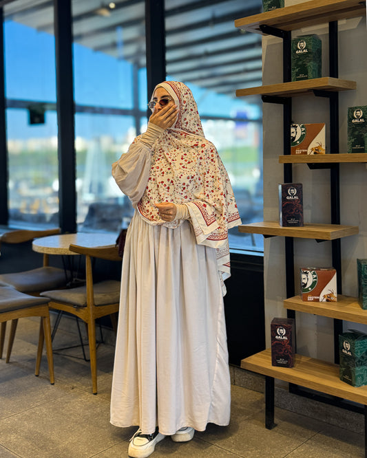 Hadiyah | Rawnaq Crimson Elegance | Premium Saudi Floral Hijab