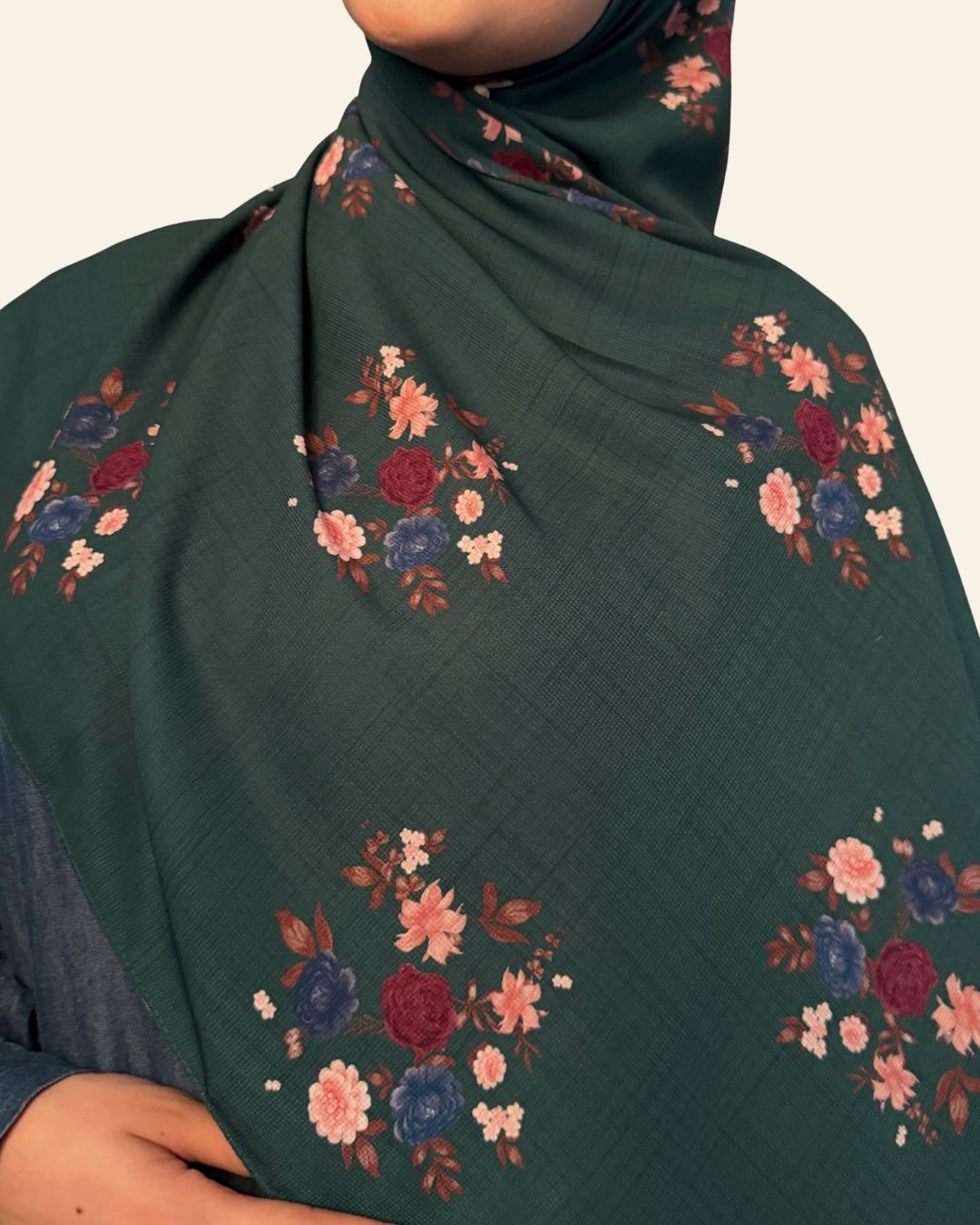 Zumurrud Emerald Floral Hijab - Back View